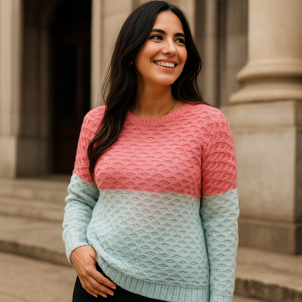 Blusa Tricot Manga Longa Relevo Tricolor — imagem 21