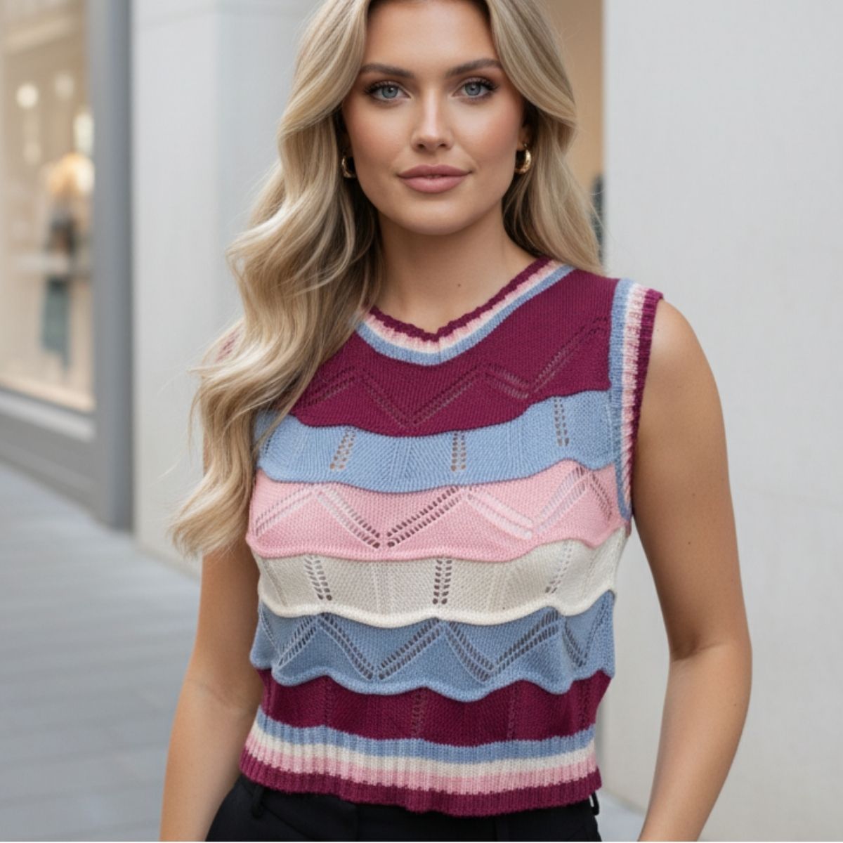 Cropped Tricot Com Manga Mosaico — imagem 11