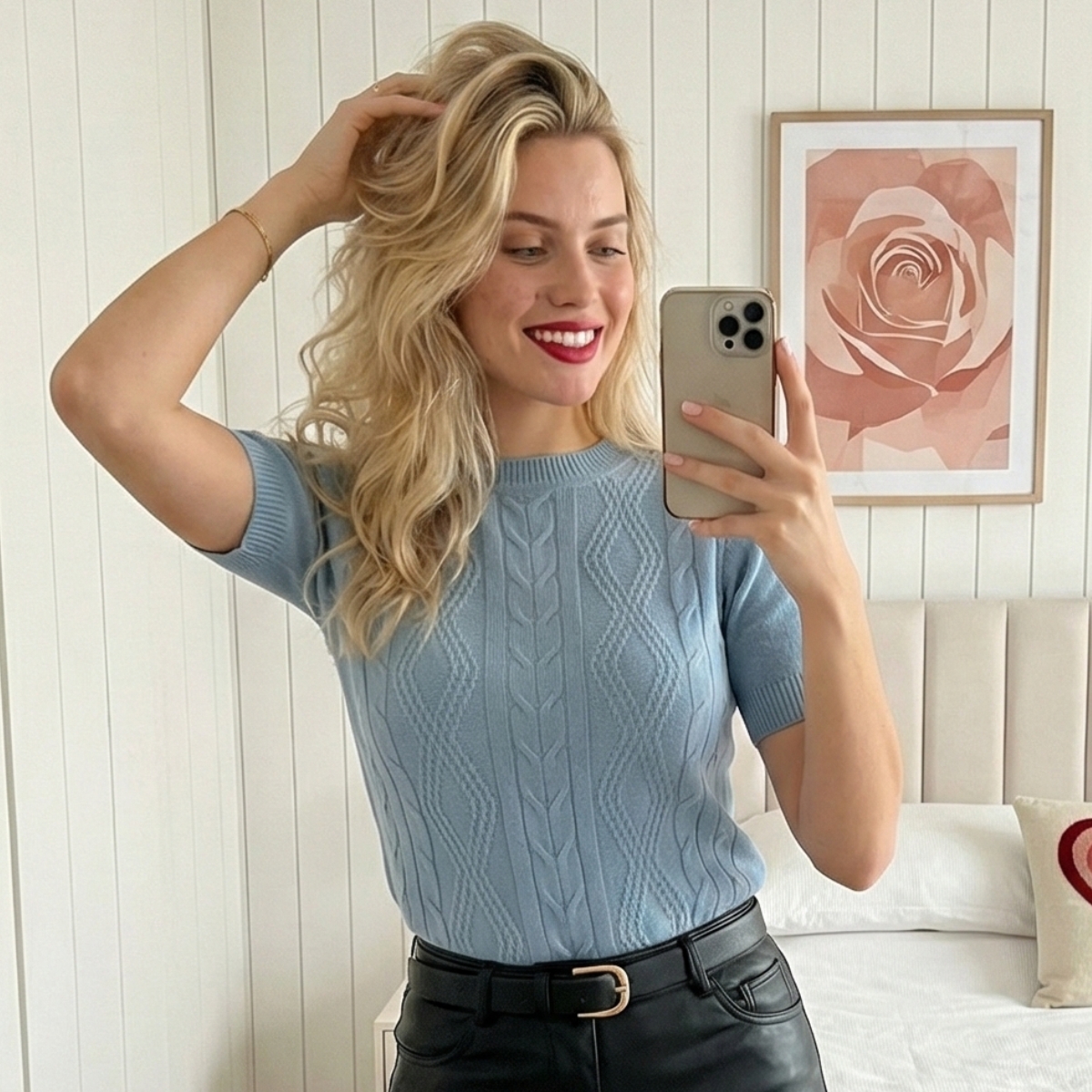 Blusa Tricot Modal Relevo Manga Curta — imagem 1
