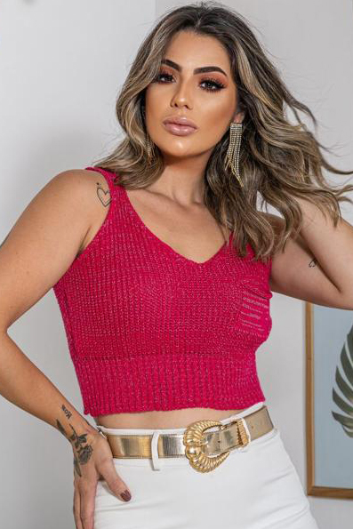 Cropped Tricot Lurex Bolso — imagem 4
