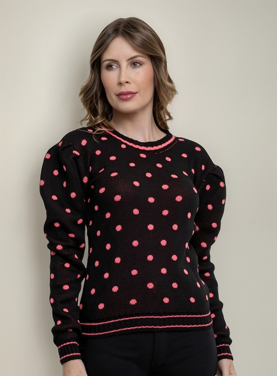 Blusa Tricot Bolas Manga Longa