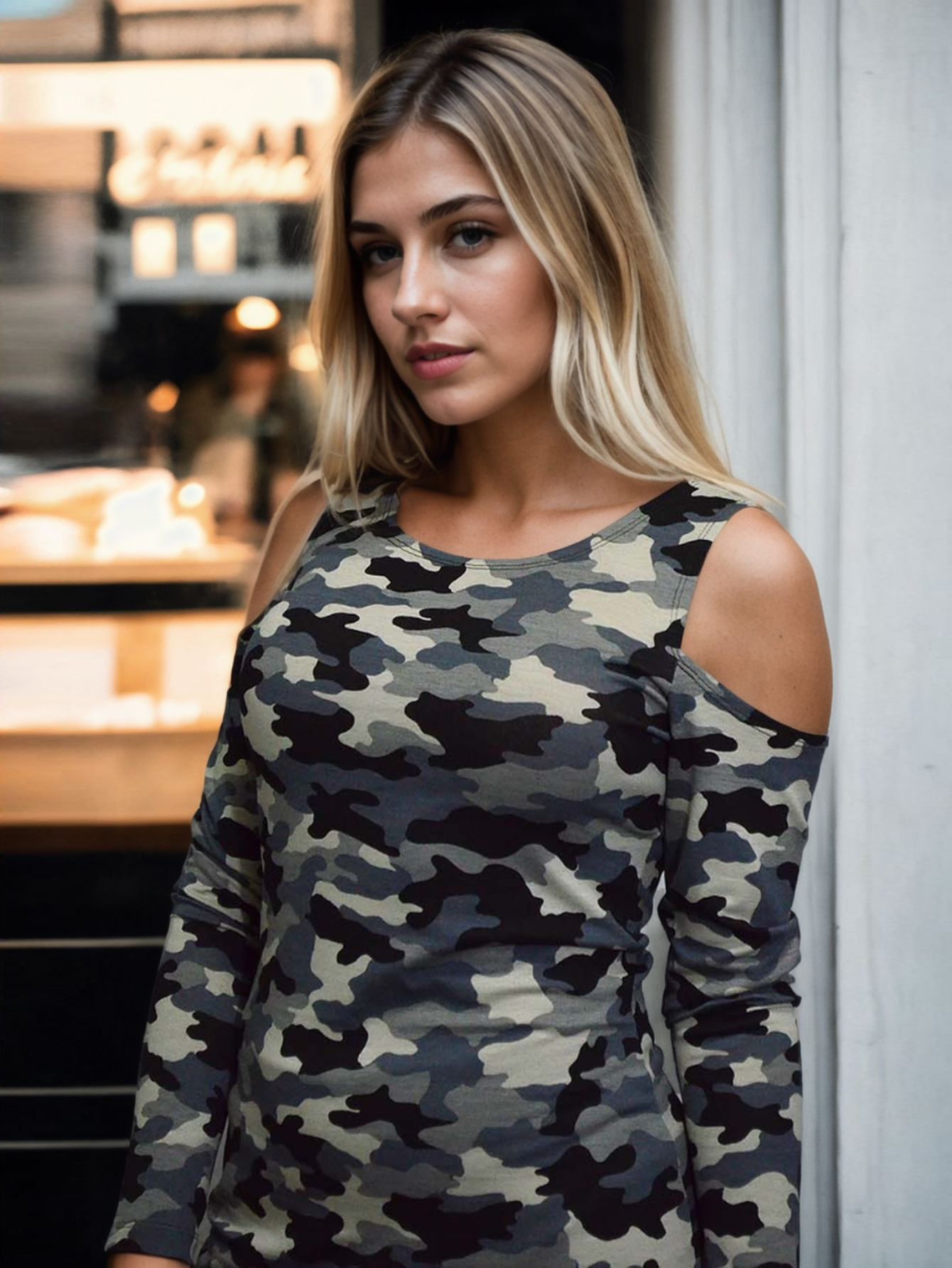 Vestido Curto Viscolycra Ombro Vazado Militar — imagem 3