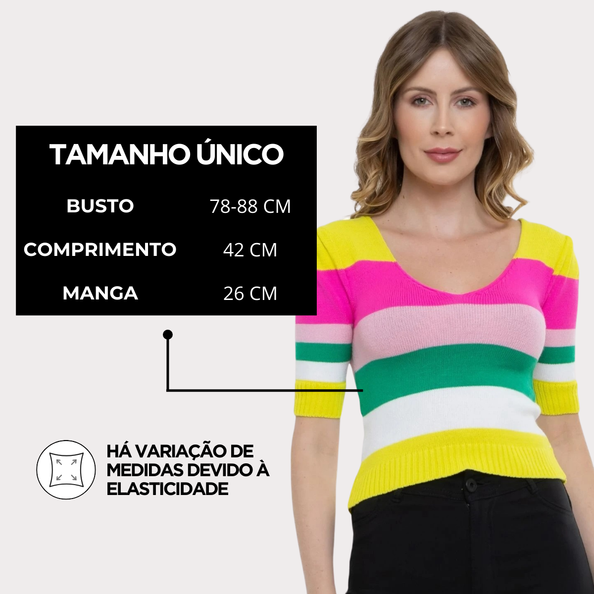 Cropped Tricot Modal Manga Curta Listras — imagem 7