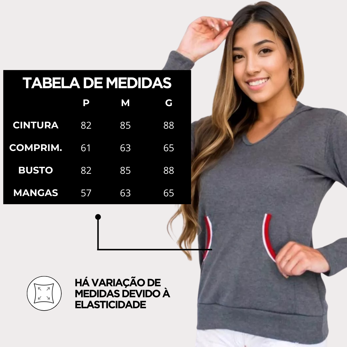 Casaco Moletom Mangas Longas Touca Bolso Lateral — imagem 10