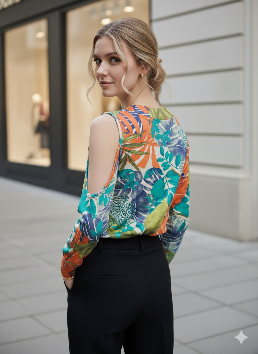 Blusa Viscolycra Manga Longa Vazada Tropical — imagem 5
