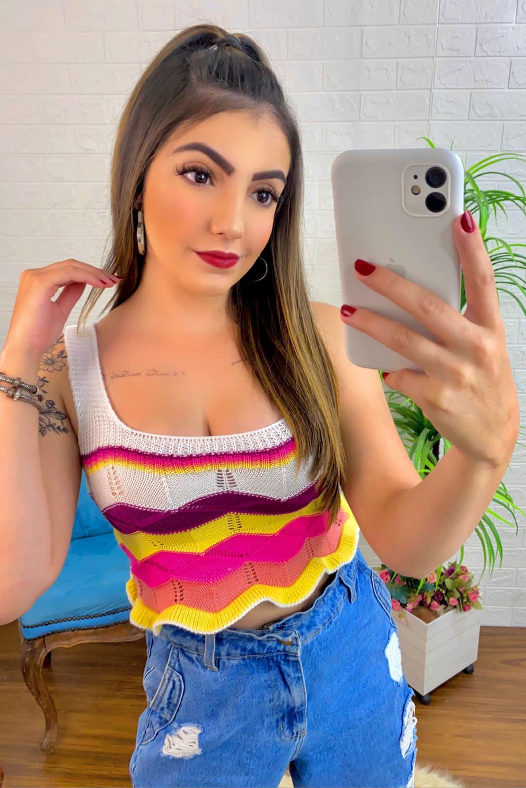 Cropped Tricot Decote Quadrado