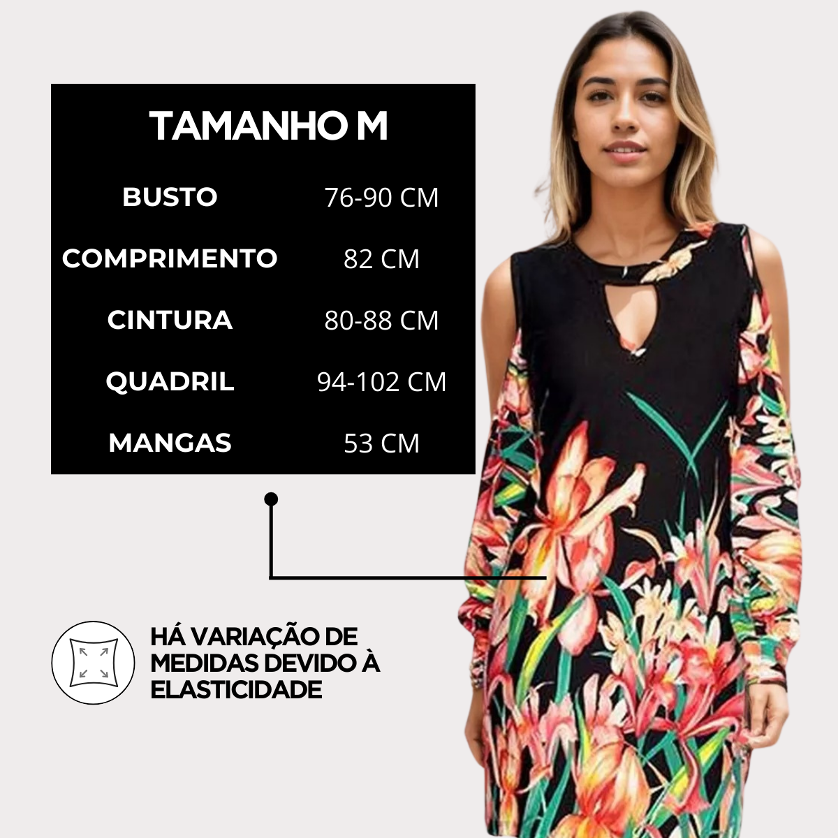 Vestido Curto Viscolycra Manga Longa Ombro Nu Tropical — imagem 2