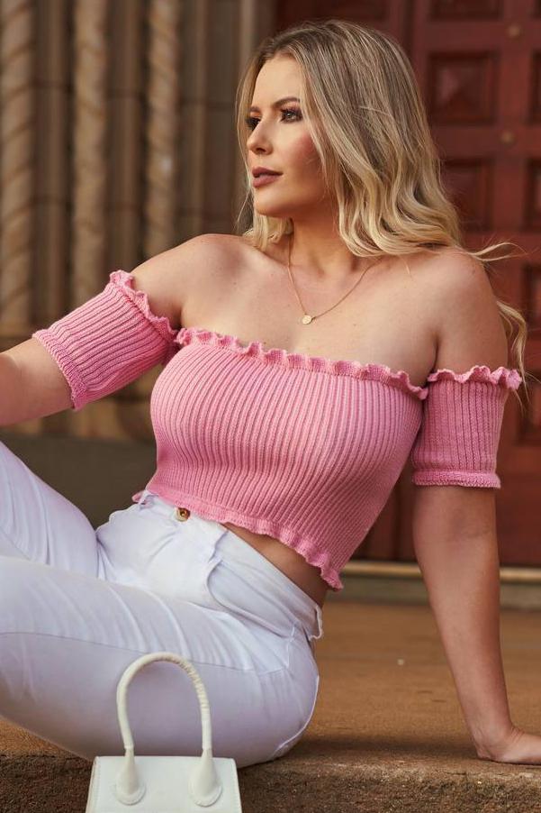 Cropped Tricot Canelado Básico Ciganinha — imagem 1