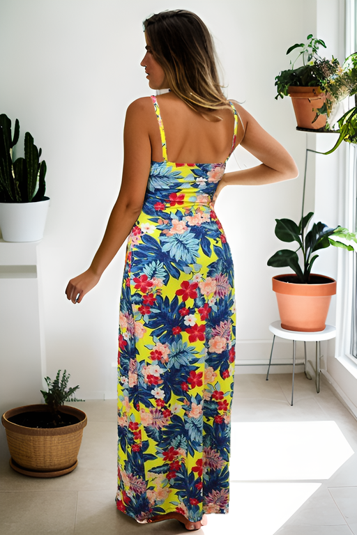 Vestido Longo Fresquinho Estampado Floral Alcinha Fendas — imagem 1