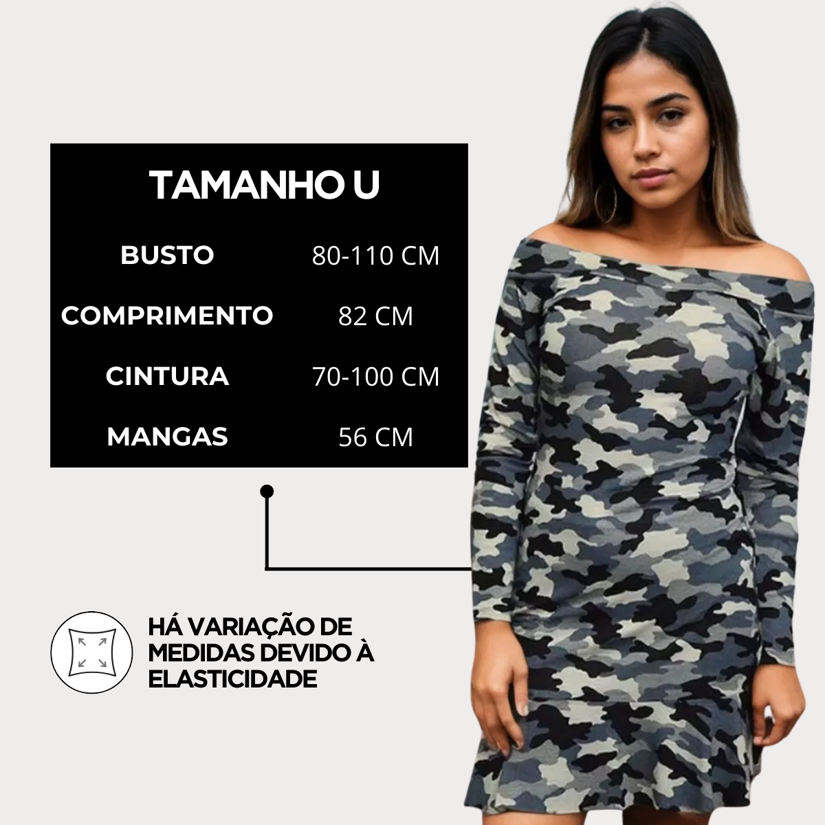 Vestido Curto Manga Longa Estampa Militar — imagem 6