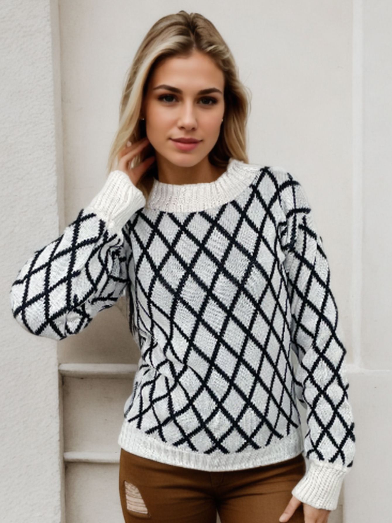 Blusa Tricot Manga Longa Geométrica — imagem 7