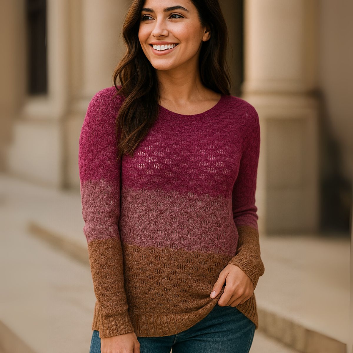 Blusa Tricot Manga Longa Relevo Tricolor — imagem 18