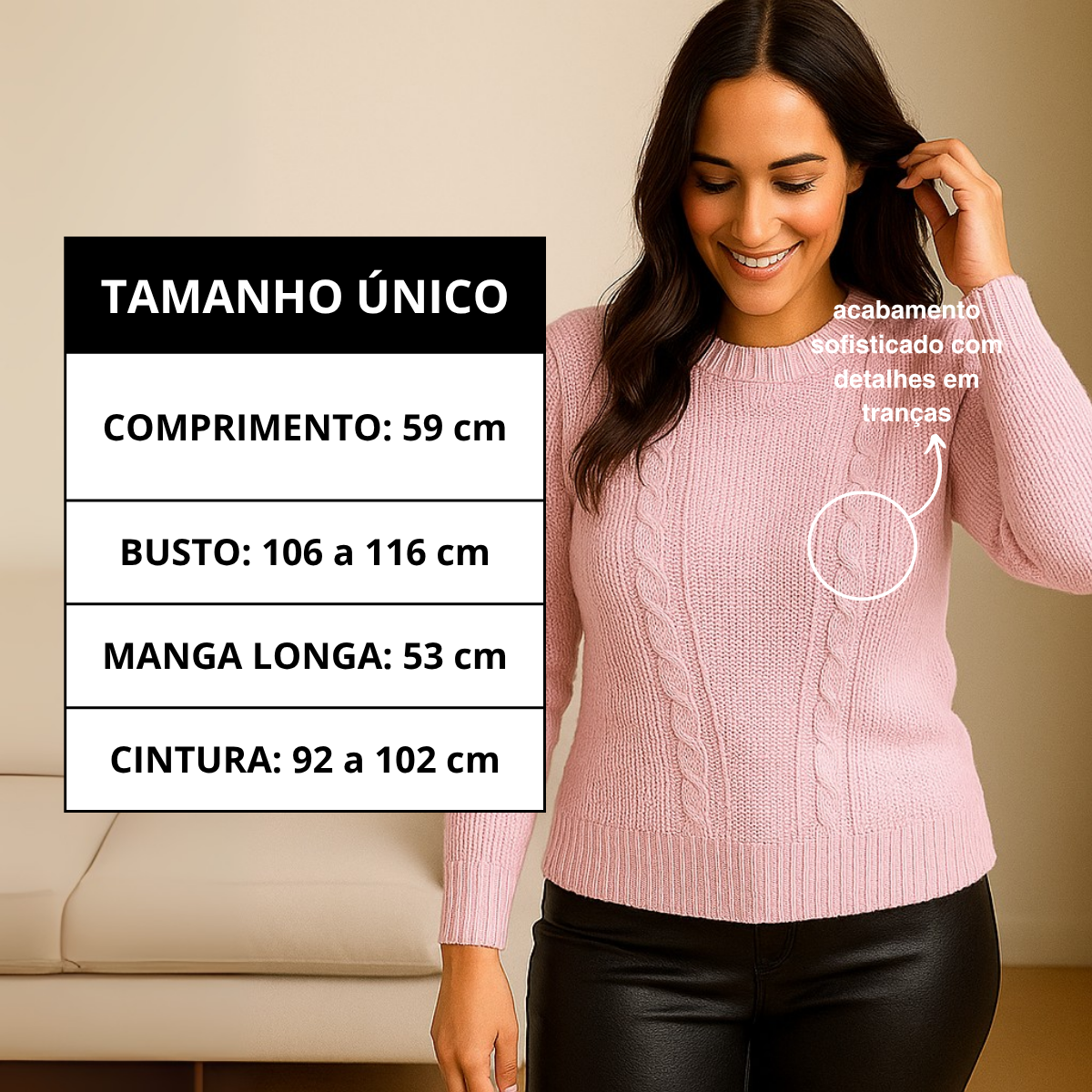 Blusa Tricot Manga Longa Tranças — imagem 4