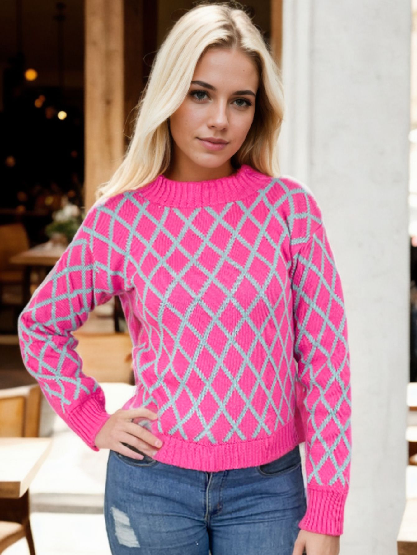 Blusa Tricot Manga Longa Geométrica — imagem 8