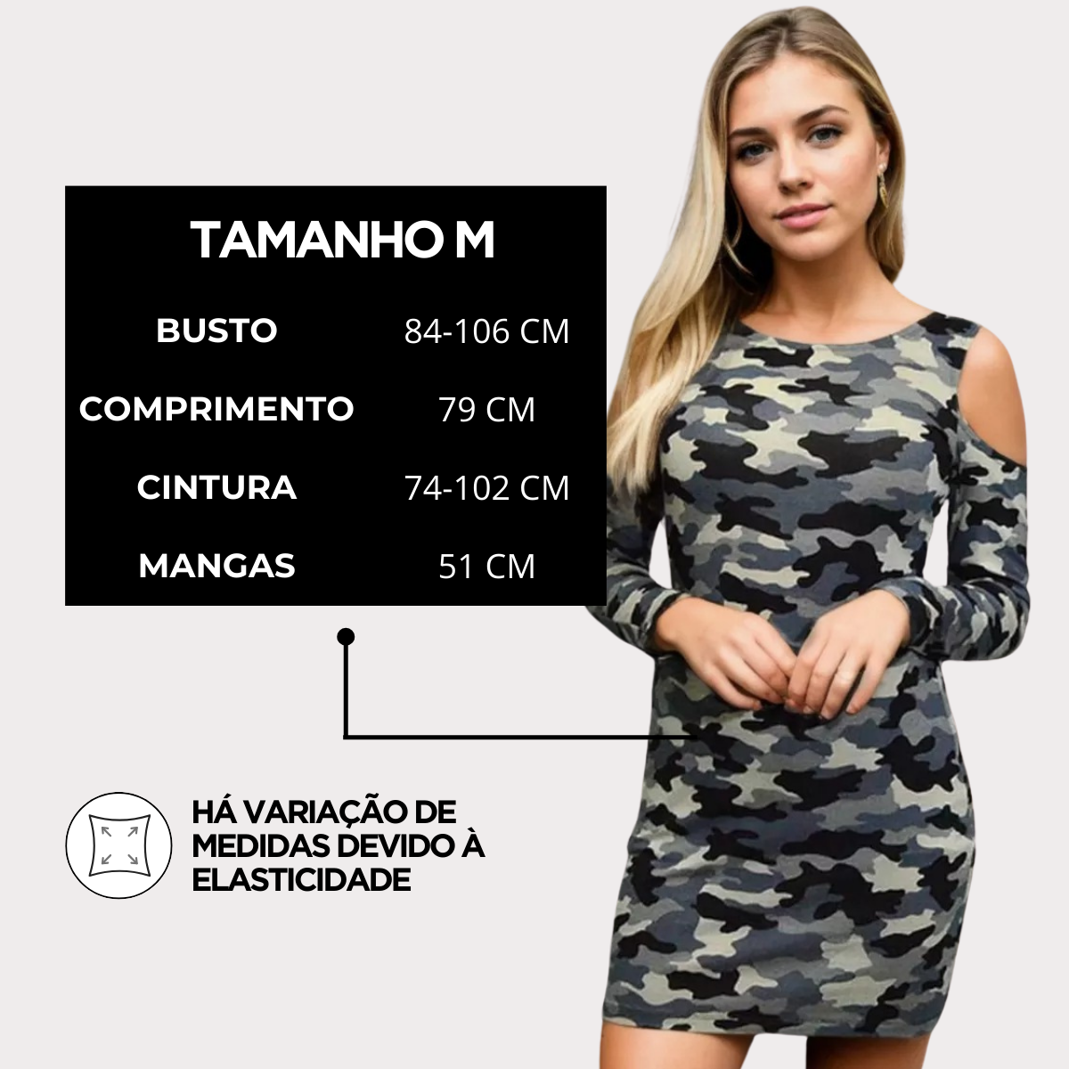 Vestido Curto Viscolycra Ombro Vazado Militar — imagem 8