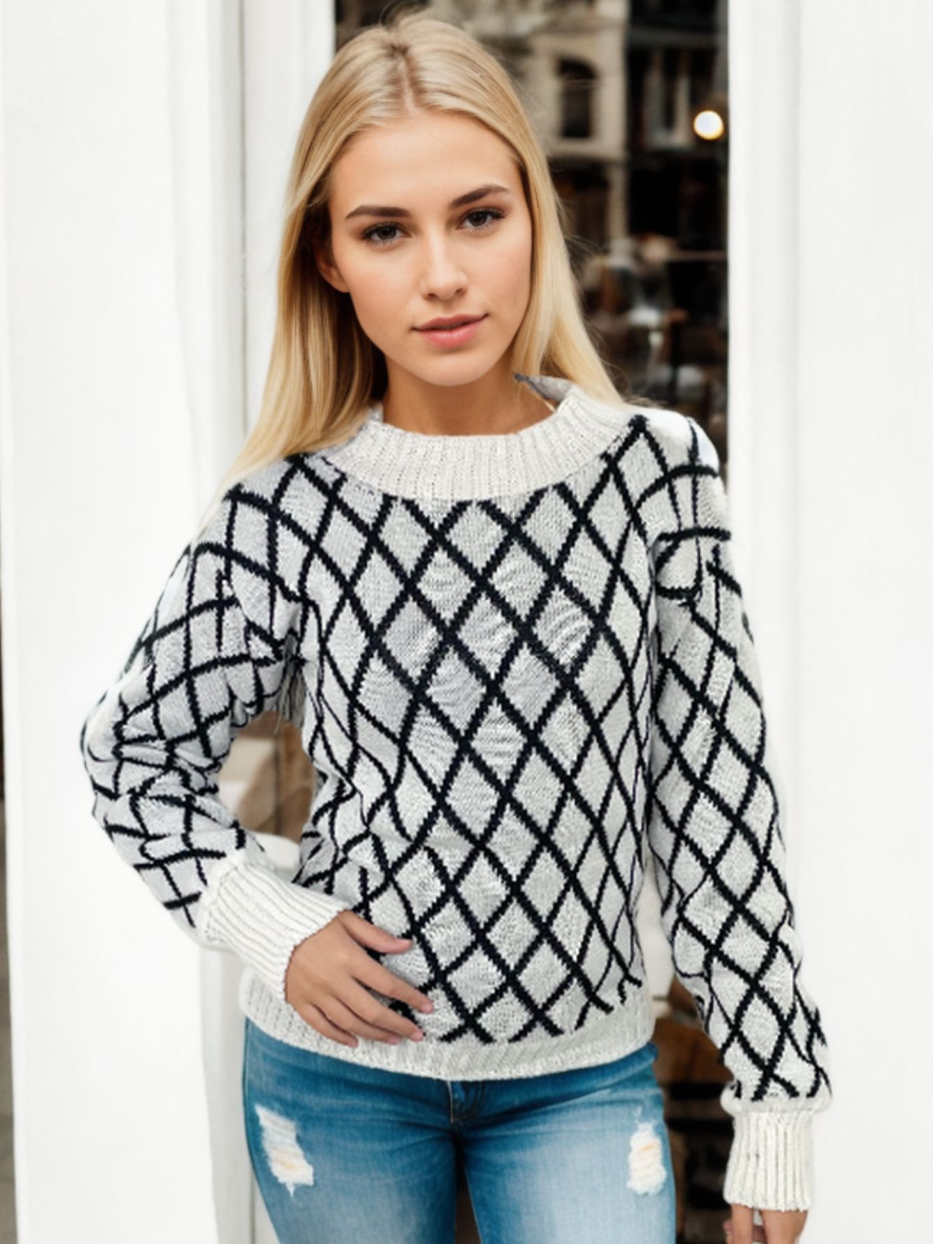 Blusa Tricot Manga Longa Geométrica — imagem 10
