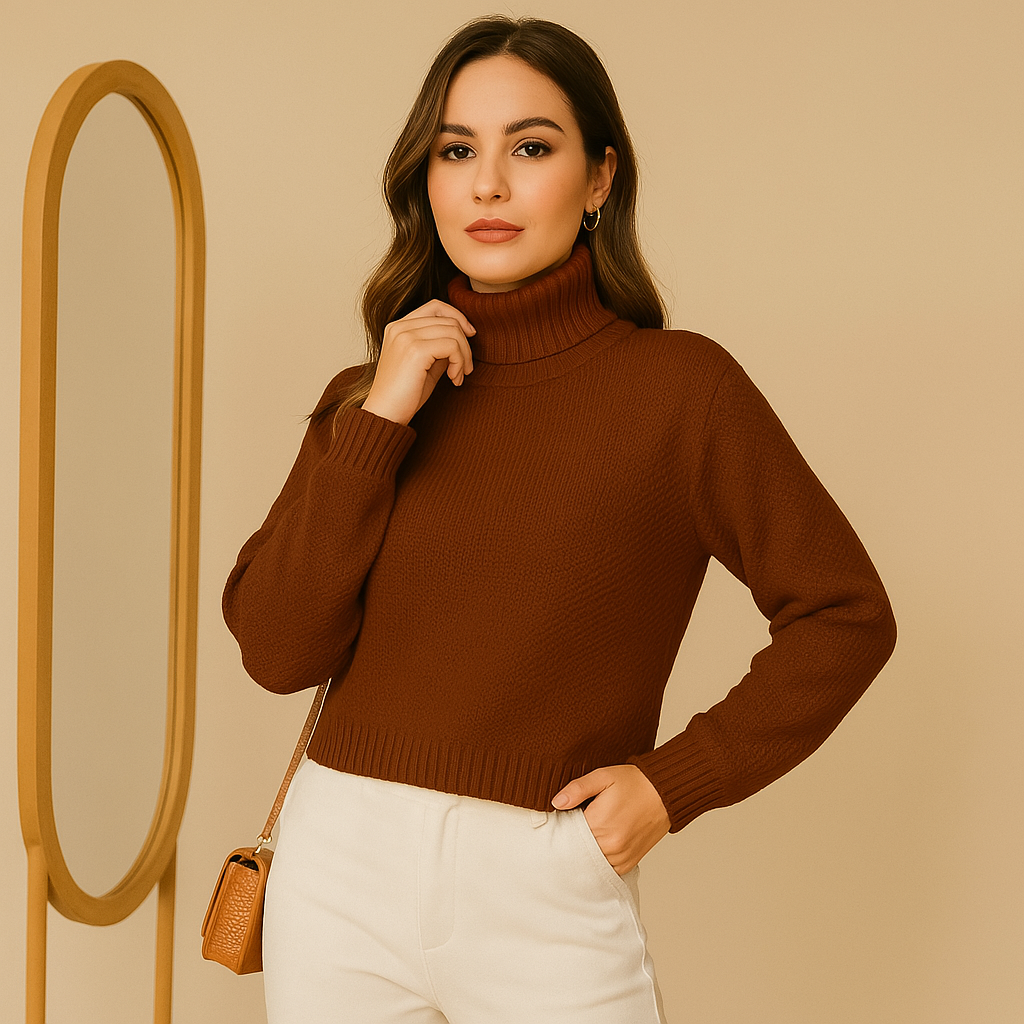 Blusa Tricot Ponto Manga Longa Gola Alta — imagem 11