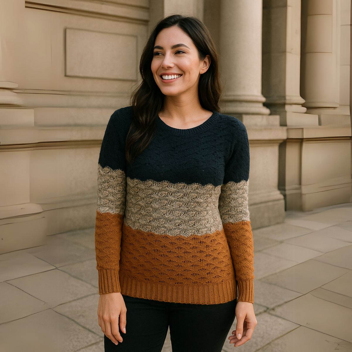 Blusa Tricot Manga Longa Relevo Tricolor — imagem 19