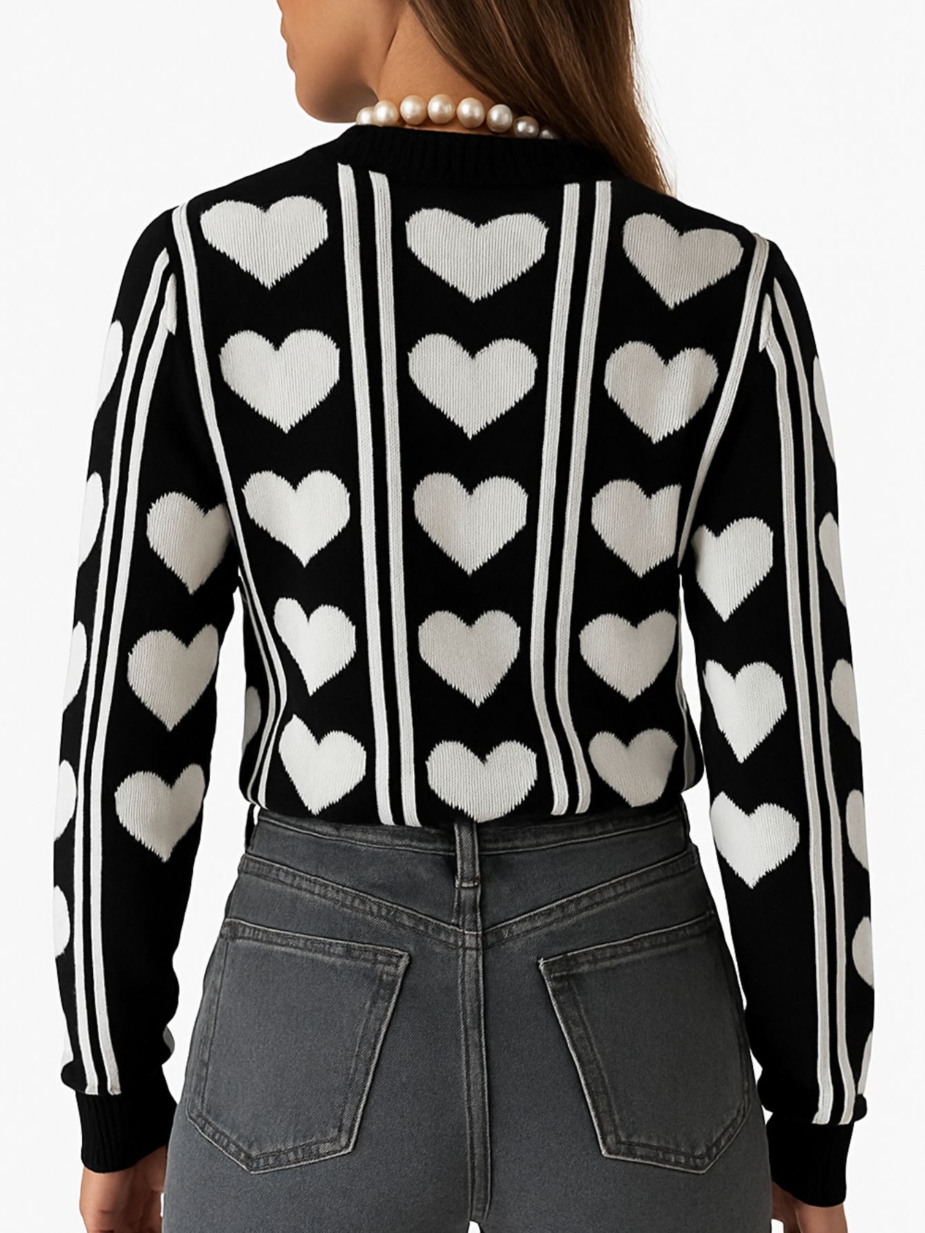 Blusa Tricot Manga Longa Inverno Corações Cor:preto;tamanho:u — imagem 1