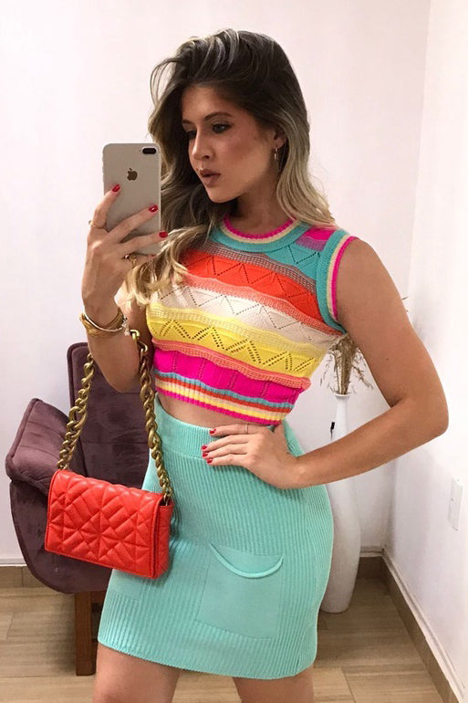 Cropped Tricot Com Manga Mosaico — imagem 1
