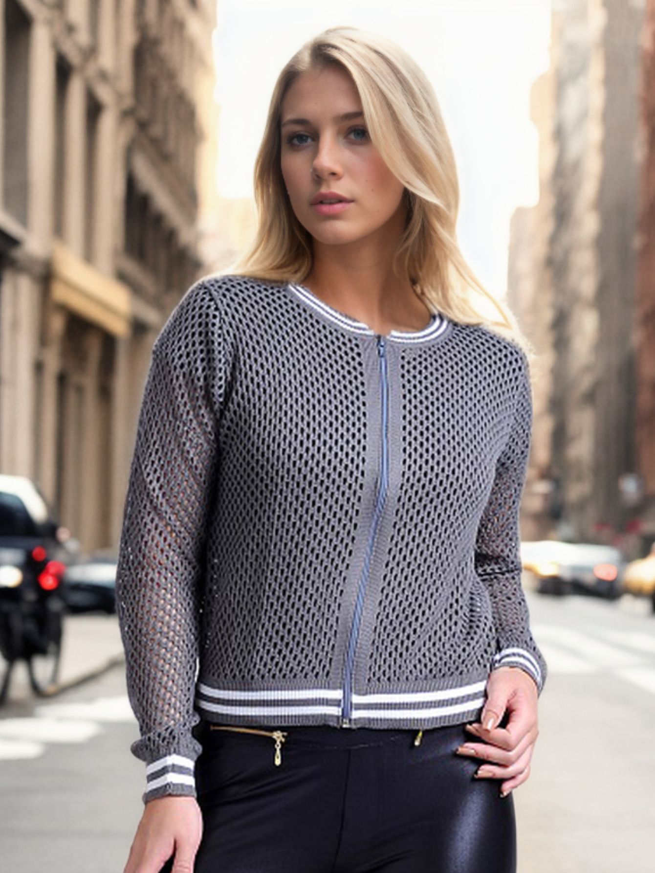 Jaqueta Feminina Bomber Vazada Moda Blogueira Tendência — imagem 5